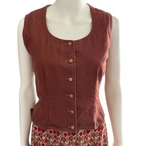 Brown Button-Up Vest Vintage 100% Cotton Size L